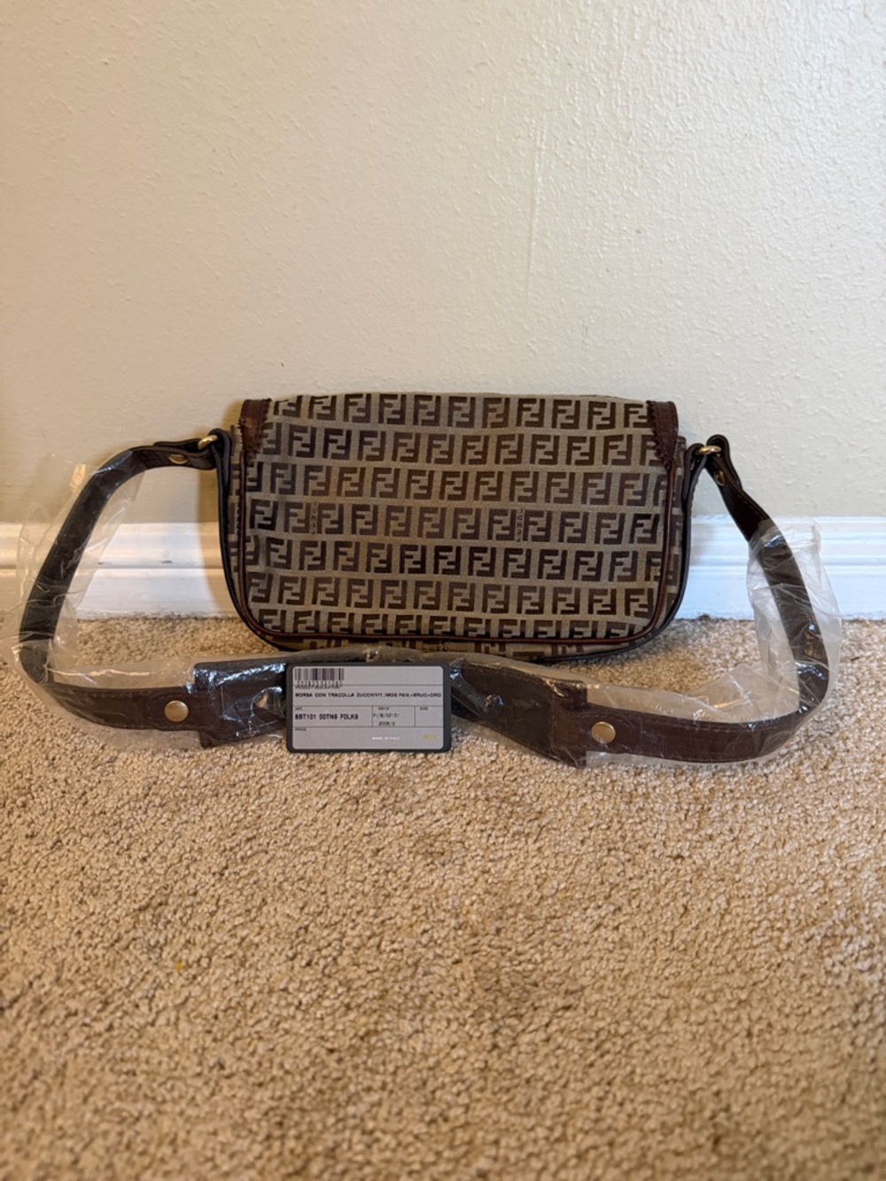 Fendi Brown FF Logo Canvas Shoulder Bag